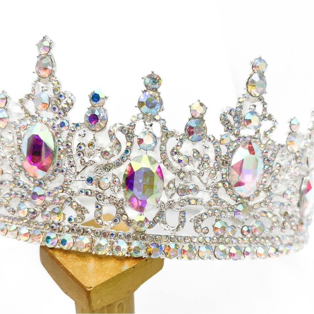 Vintage Royal King AB Rhinestone Crown for Unisex Wedding Party Costume Birthday - Picture 3 of 3